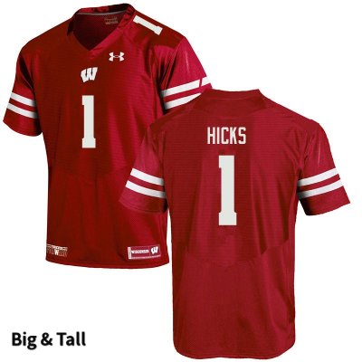 Men's Wisconsin Badgers NCAA #1 Faion Hicks Red Authentic Under Armour Big & Tall Stitched College Football Jersey FB31G50PB